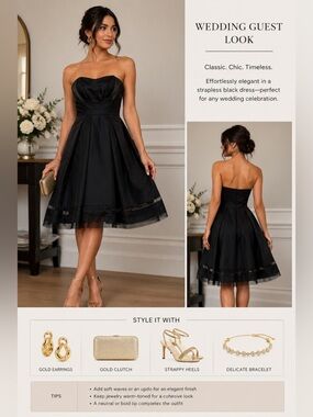 White House Black Market Strapless Black Wedding Guest Graduation Dress